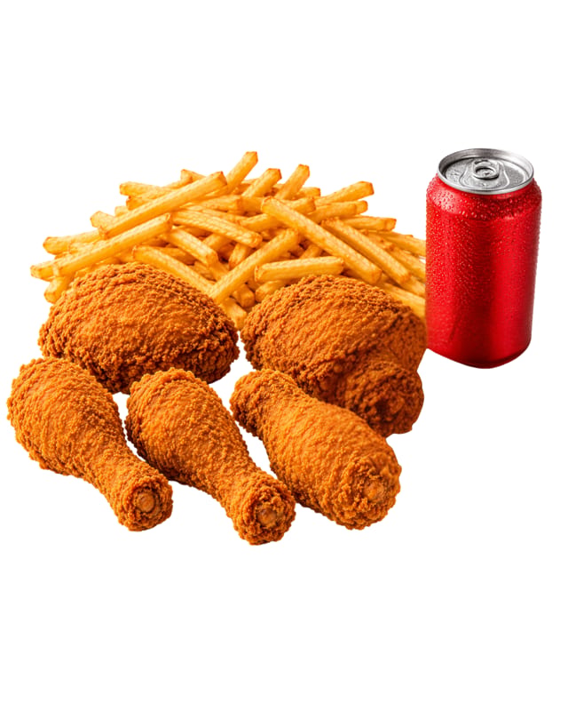 5 Pc Chicken + Fries + Soda.